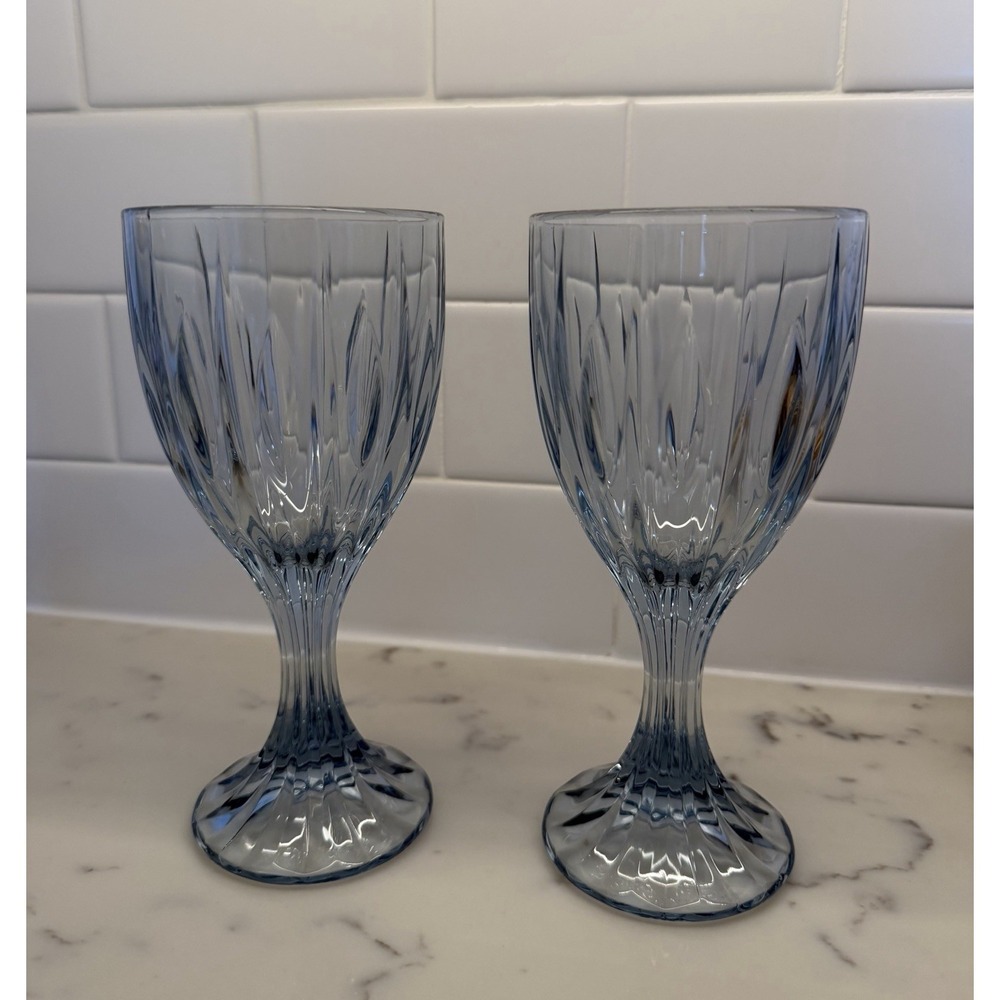 Vintage Noritake Entree Light Blue 8 Oz Water Goblets 6.75" Tall Set Of 2 Heavy